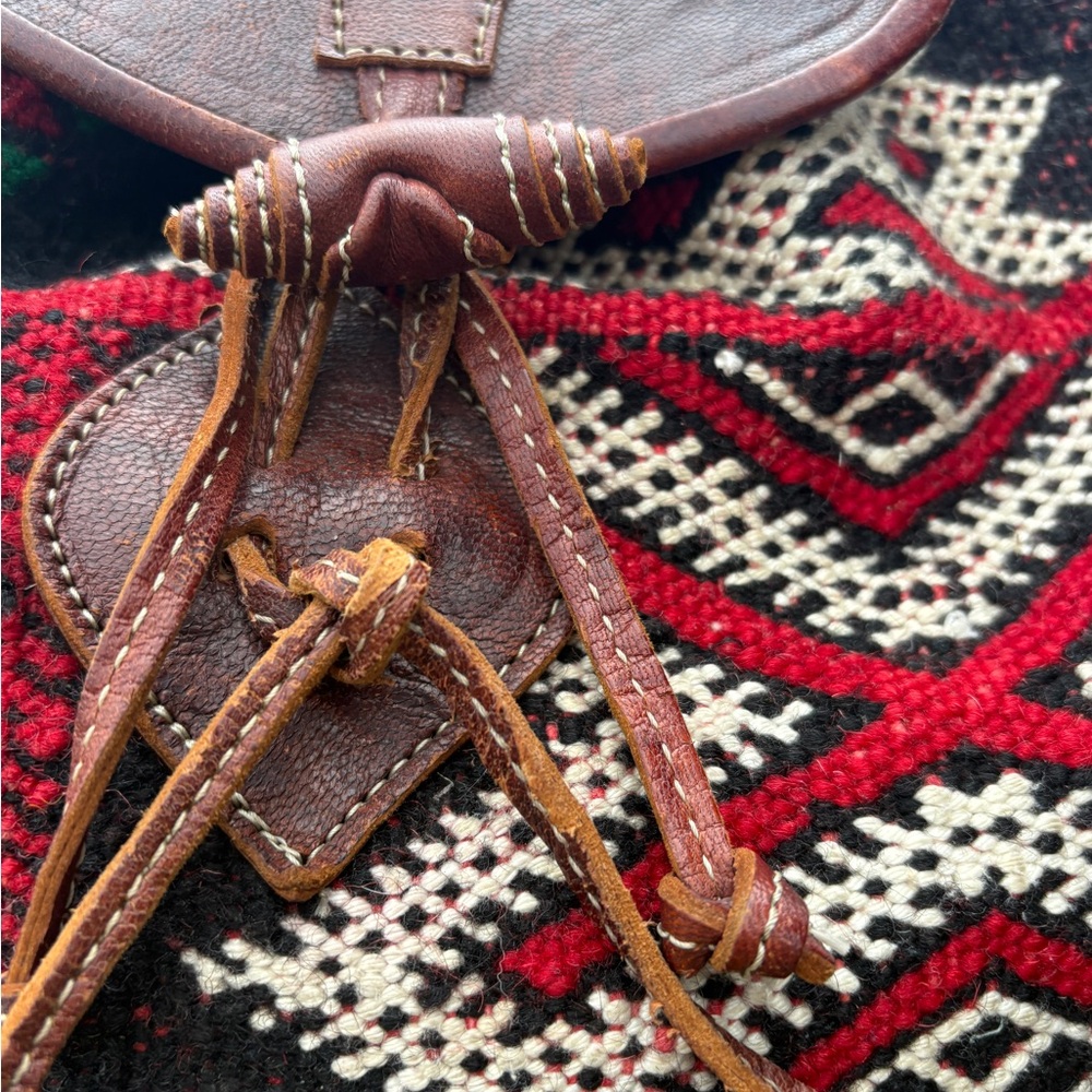 Vintage Kilim & Leather Backpack | Boho Tribal Woven Bag | Southwestern Purse - Picture 4 of 10